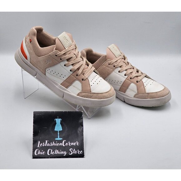 On Women's Mauve White Suede Leather On The Roger Clubhouse Sneakers Sz 7.5 2959 - Picture 13 of 16